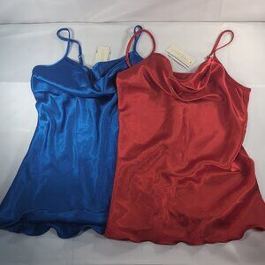 Tash + Sophie 2 Set NEW Cowl Neck Tank Top Red Blue S Small USA Roy T6365M Satin